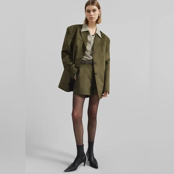 The Frankie Shop Merida Faux Suede Blazer - Khaki